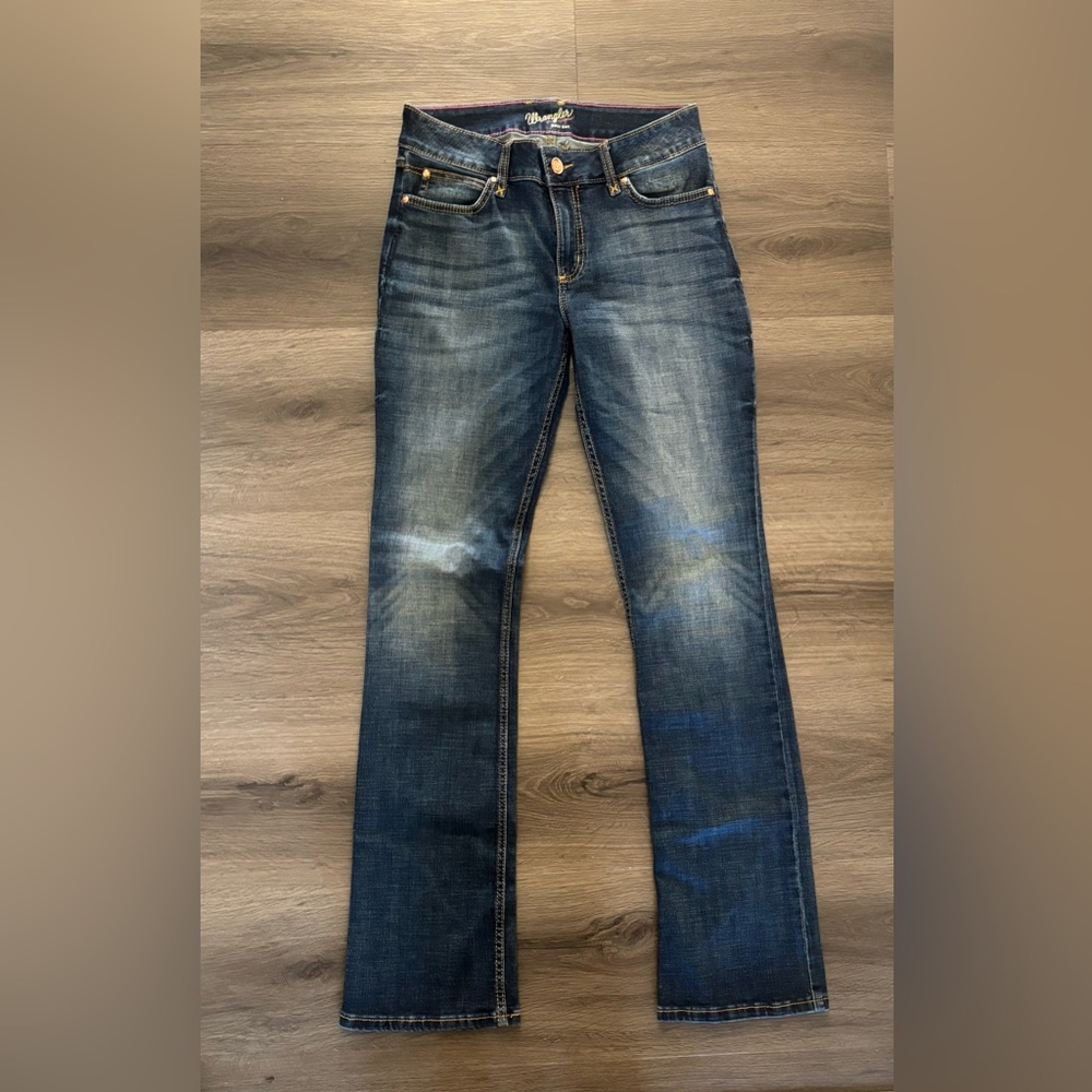 Wrangler Bootcut Jeans Size 9 x 36 Dark Wash Stretch Western Embroidered 1009MW